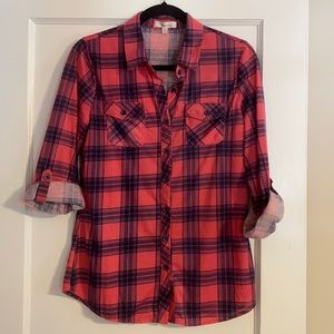 NWOT Pink and Navy Plaid Top